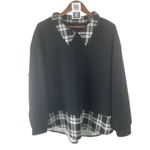 SHEIN Black and White Plaid Sweater// 2XL